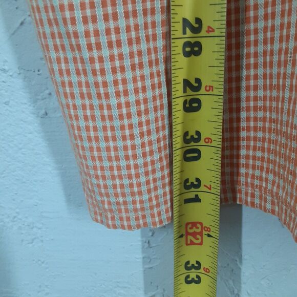 Bugatchi Uomo Adult Mens L Orange Check Short Sleeve Button Up Shirt Read - Picture 8 of 8